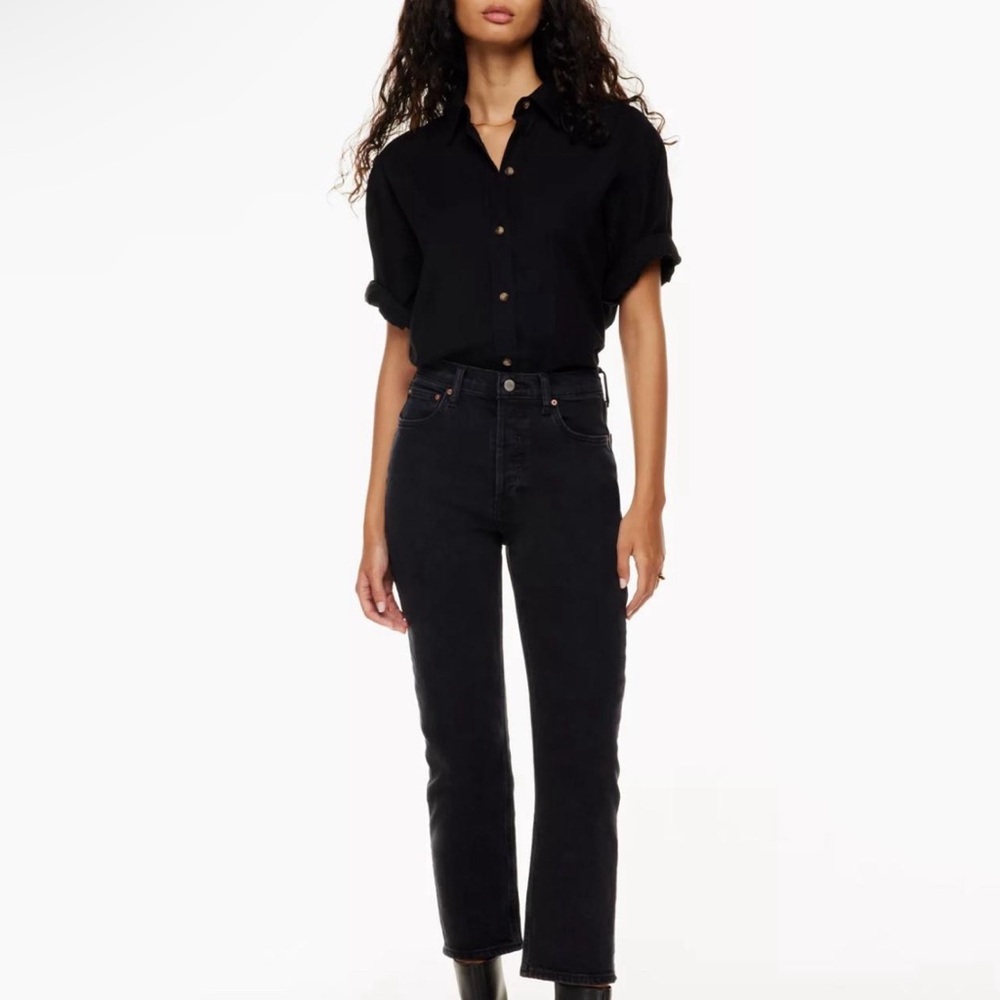 Aritzia Denim Forum Arlo High Rise 26L Petite Black Denim Jeans 26” Waist
